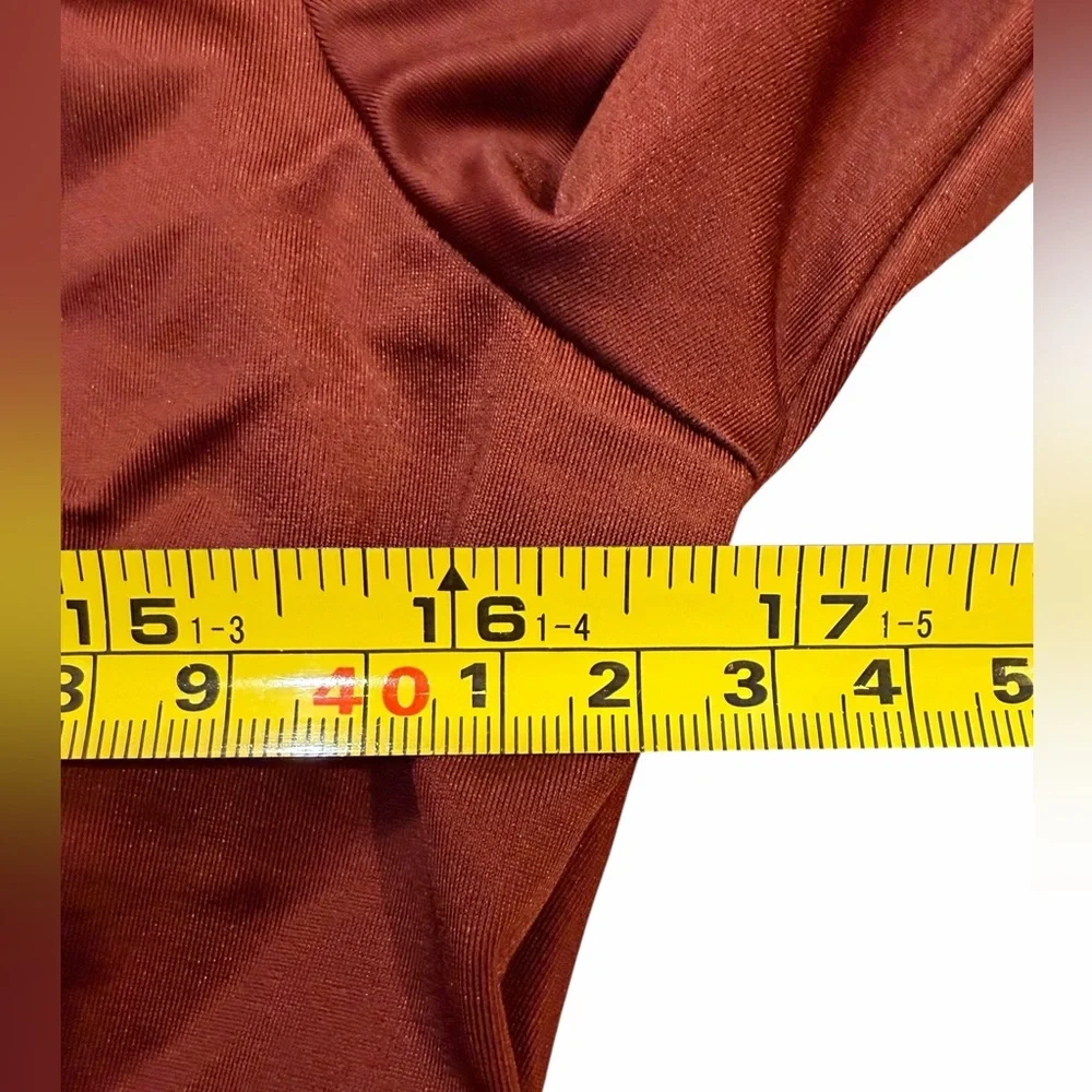 CALIA Women's Long Sleeve Ruched Swim Rash Guard Rust Lycra Shirt UPF 50 Brown